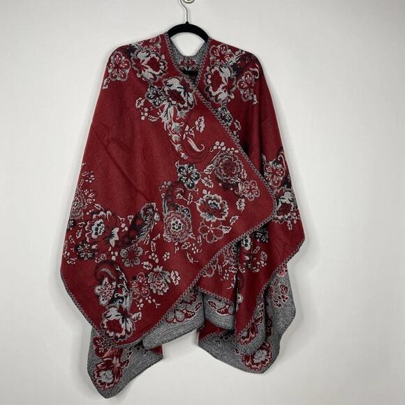 2/$30 NEW Boho Floral Ruana Oversized Open Wrap Poncho Blanket Scarf - Picture 6 of 9